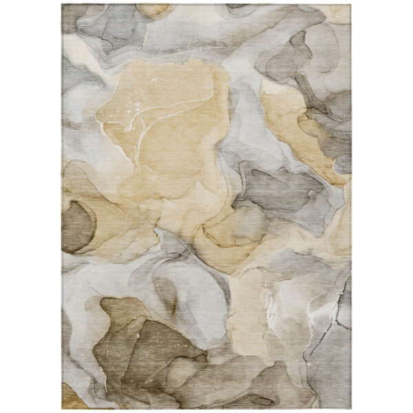 5' X 8' Brown Abstract Washable Non Skid Indoor Outdoor Area Rug