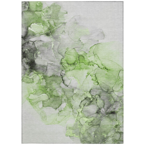 10' X 14' Green Abstract Washable Non Skid Indoor Outdoor Area Rug