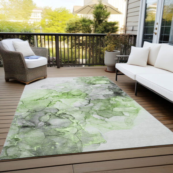 10' X 14' Green Abstract Washable Non Skid Indoor Outdoor Area Rug