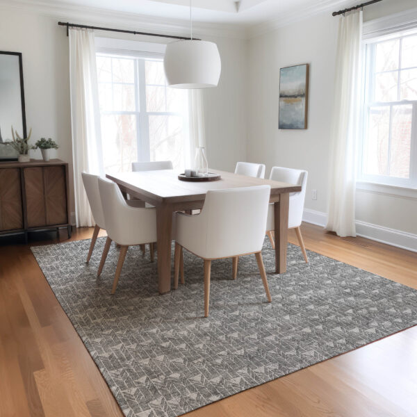 9' X 12' Gray Geometric Washable Non Skid Indoor Outdoor Area Rug