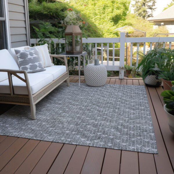9' X 12' Gray Geometric Washable Non Skid Indoor Outdoor Area Rug