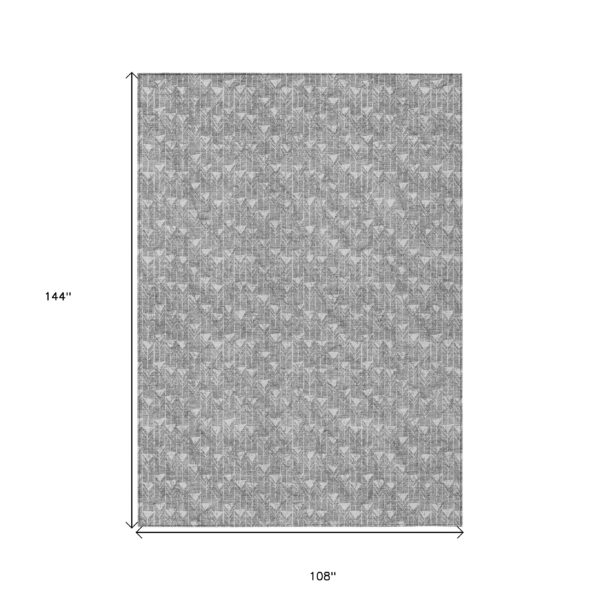 9' X 12' Gray Geometric Washable Non Skid Indoor Outdoor Area Rug