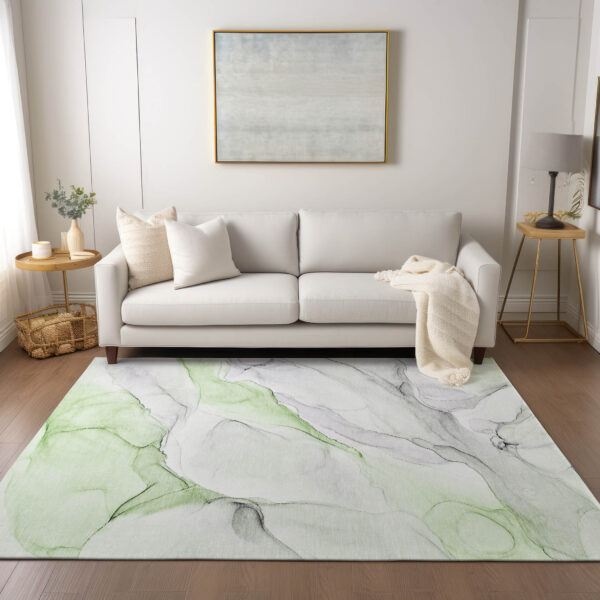 5' X 8' Green Abstract Washable Non Skid Indoor Outdoor Area Rug