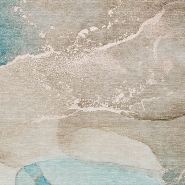 3' X 5' Teal Abstract Washable Non Skid Indoor Outdoor Area Rug