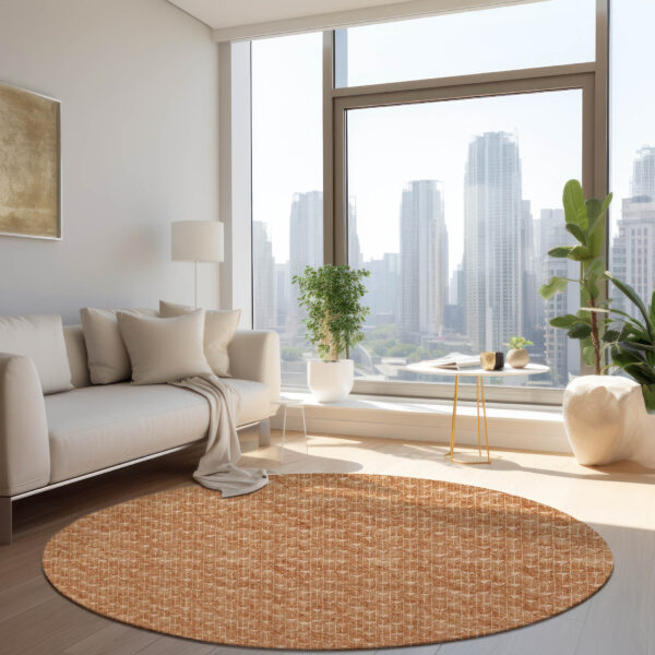 8' Round Bronze Round Geometric Washable Non Skid Indoor Outdoor Area Rug