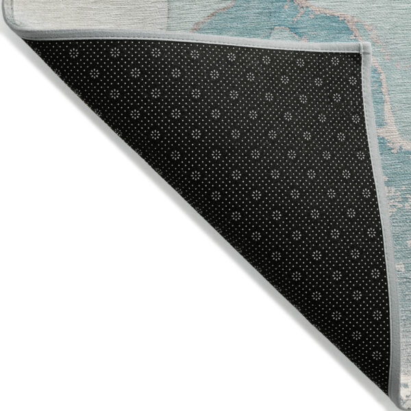 3' X 5' Teal Abstract Washable Non Skid Indoor Outdoor Area Rug