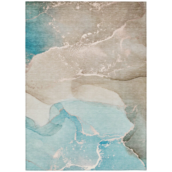 3' X 5' Teal Abstract Washable Non Skid Indoor Outdoor Area Rug
