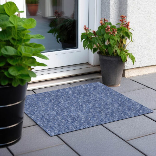 2' X 3' Navy Blue Geometric Washable Non Skid Indoor Outdoor Area Rug