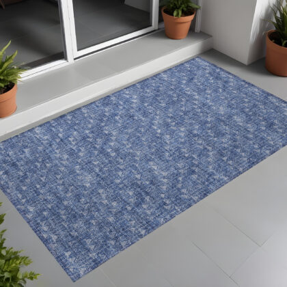 2' X 3' Navy Blue Geometric Washable Non Skid Indoor Outdoor Area Rug