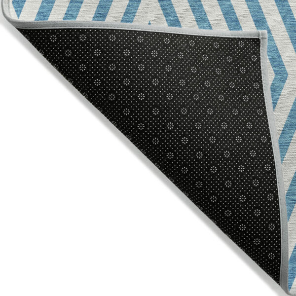 8' Runner Teal and White Geometric Washable Non Skid Indoor Outdoor Runner Rug
