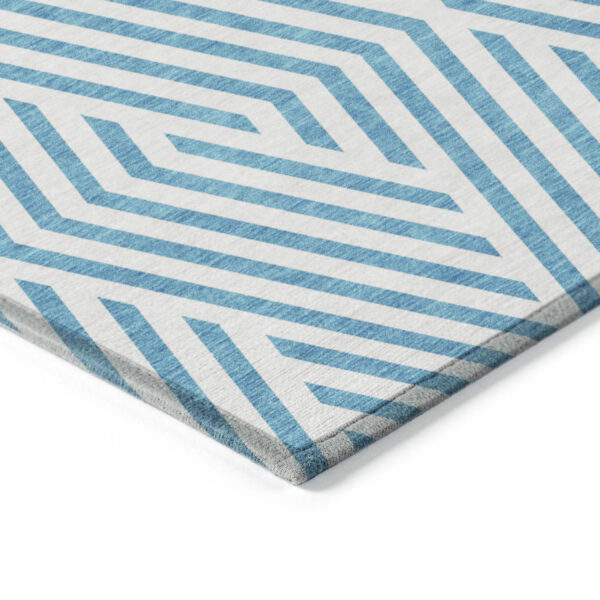 8' Runner Teal and White Geometric Washable Non Skid Indoor Outdoor Runner Rug