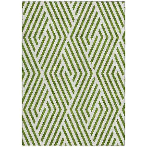 3' X 5' Lime Green and White Geometric Washable Non Skid Indoor Outdoor Area Rug