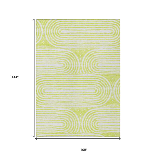 9' X 12' Green and White Abstract Washable Non Skid Indoor Outdoor Area Rug