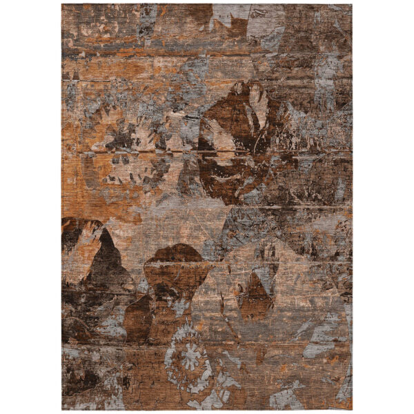 5' X 8' Brown Terracotta and Gray Floral Washable Non Skid Indoor Outdoor Area Rug