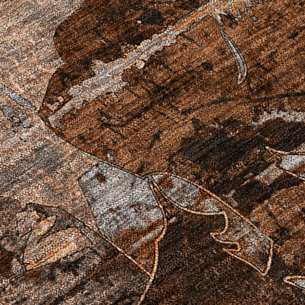 5' X 8' Brown Terracotta and Gray Floral Washable Non Skid Indoor Outdoor Area Rug