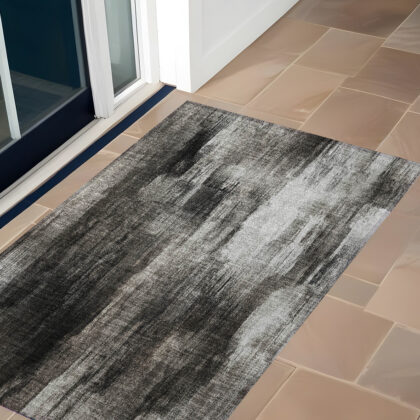 2' X 3' Gray and Black Abstract Washable Non Skid Indoor Outdoor Area Rug