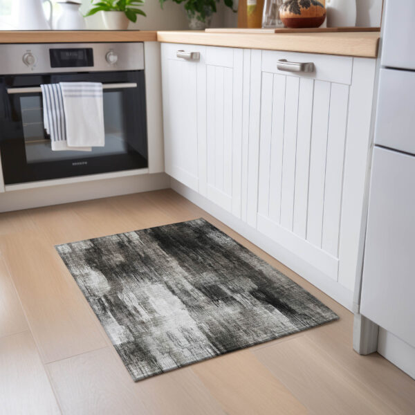 2' X 3' Gray and Black Abstract Washable Non Skid Indoor Outdoor Area Rug