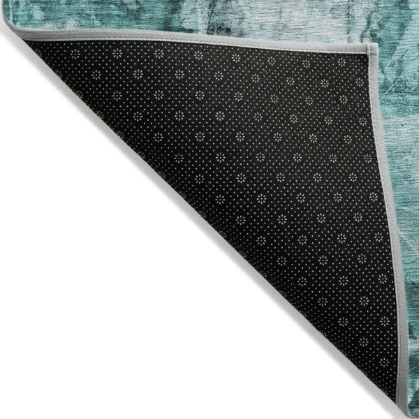 10' X 14' Teal Floral Washable Non Skid Indoor Outdoor Area Rug