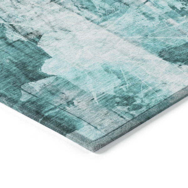 10' X 14' Teal Floral Washable Non Skid Indoor Outdoor Area Rug