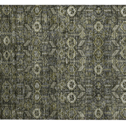 2' X 3' Moss Green and Gray Floral Washable Non Skid Indoor Outdoor Area Rug