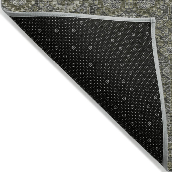 2' X 3' Moss Green and Gray Floral Washable Non Skid Indoor Outdoor Area Rug