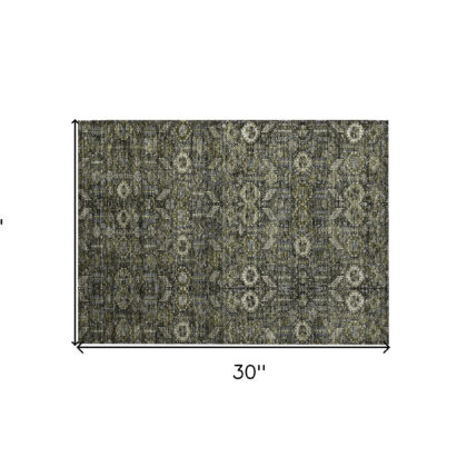 2' X 3' Moss Green and Gray Floral Washable Non Skid Indoor Outdoor Area Rug