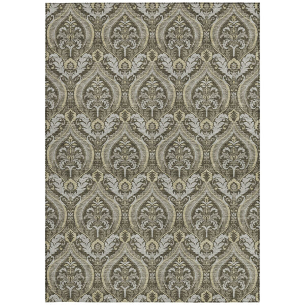 8' X 10' Taupe and Beige Damask Washable Non Skid Indoor Outdoor Area Rug