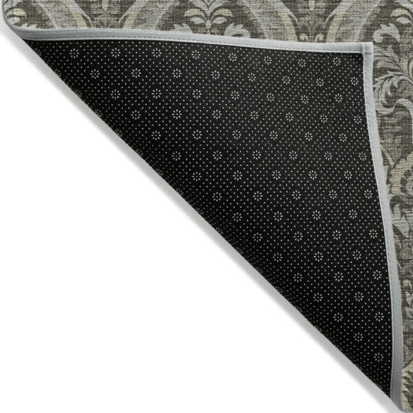 8' X 10' Taupe and Beige Damask Washable Non Skid Indoor Outdoor Area Rug