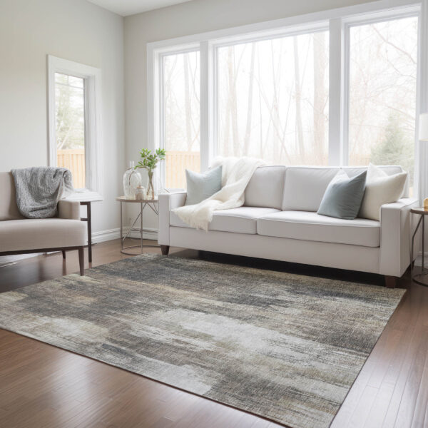 10' X 14' Taupe and Gray Abstract Washable Non Skid Indoor Outdoor Area Rug