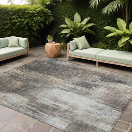 10' X 14' Taupe and Gray Abstract Washable Non Skid Indoor Outdoor Area Rug