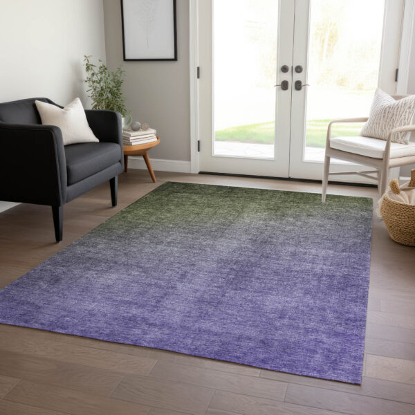 8' X 10' Olive Green and Purple Ombre Washable Non Skid Indoor Outdoor Area Rug
