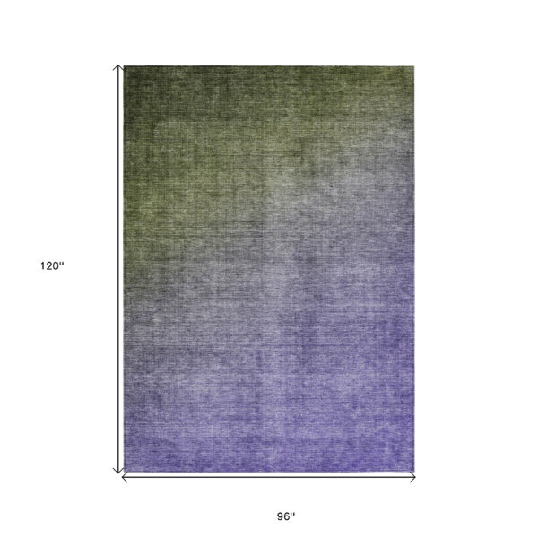 8' X 10' Olive Green and Purple Ombre Washable Non Skid Indoor Outdoor Area Rug