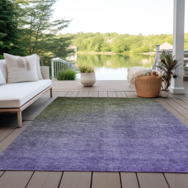8' X 10' Olive Green and Purple Ombre Washable Non Skid Indoor Outdoor Area Rug