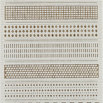 3' X 5' Beige and Brown Geometric Distressed Indoor Outdoor Area Rug