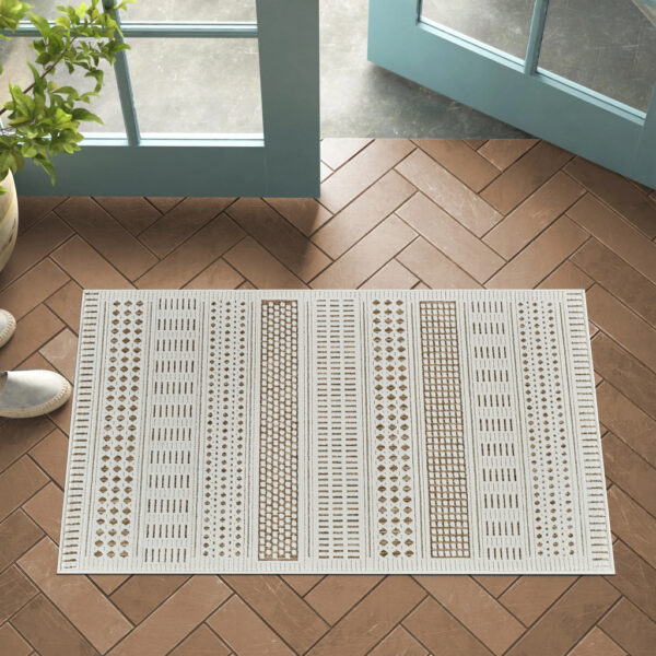 3' X 5' Beige and Brown Geometric Distressed Indoor Outdoor Area Rug