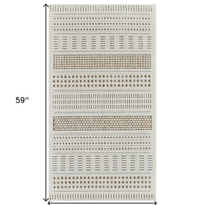 3' X 5' Beige and Brown Geometric Distressed Indoor Outdoor Area Rug