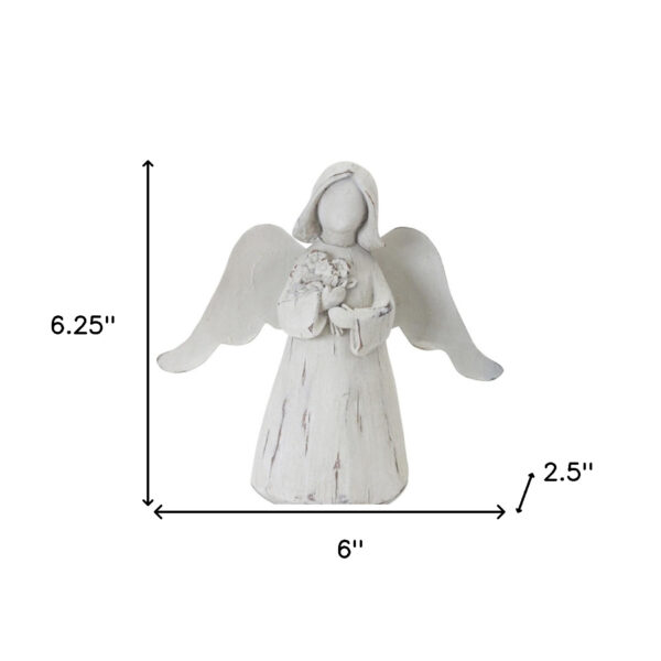 Set Of Six 6" White Washed Polyresin Angel Figurine