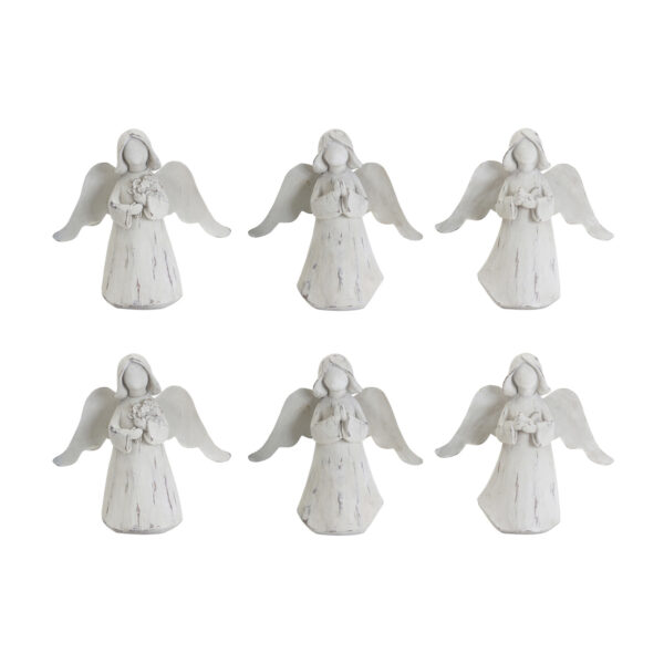 Set Of Six 6" White Washed Polyresin Angel Figurine