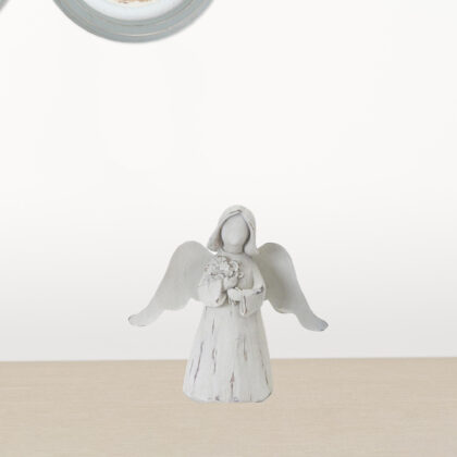 Set Of Six 6" White Washed Polyresin Angel Figurine