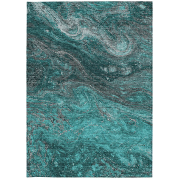 3' X 5' Teal Blue Aqua And Gray Abstract Washable Indoor Outdoor Area Rug