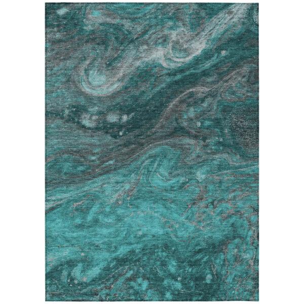 3' X 5' Teal Blue Aqua And Gray Abstract Washable Indoor Outdoor Area Rug