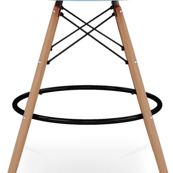 28" Light Blue And Brown Heavy Duty Plastic And Solid Wood Low Back Counter Height Bar Chair