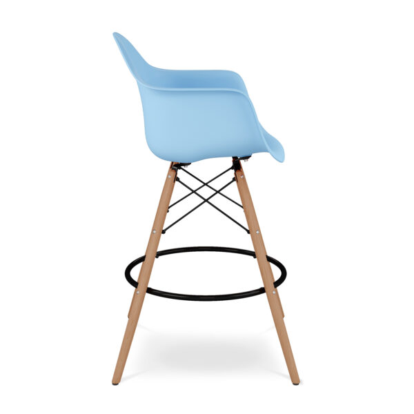 28" Light Blue And Brown Heavy Duty Plastic And Solid Wood Low Back Counter Height Bar Chair