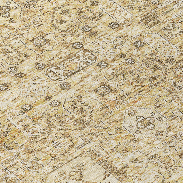8' X 10' Wheat Beige And Gray Floral Washable Indoor Outdoor Area Rug