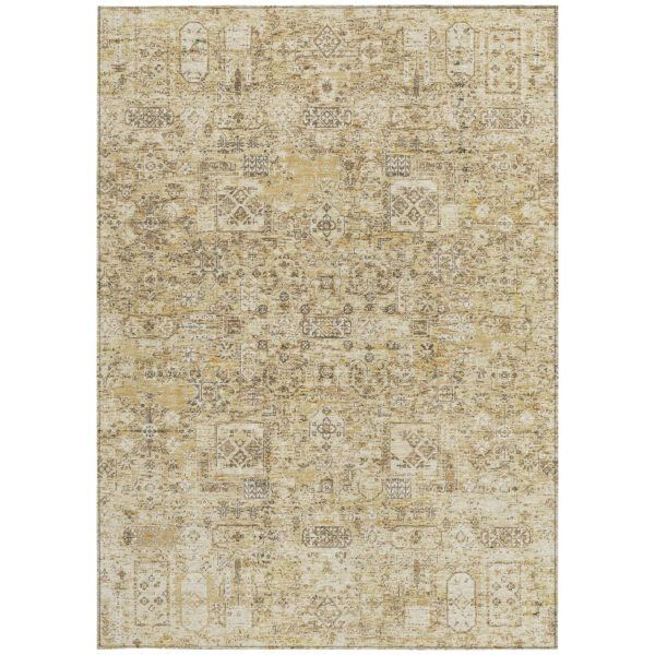 8' X 10' Wheat Beige And Gray Floral Washable Indoor Outdoor Area Rug