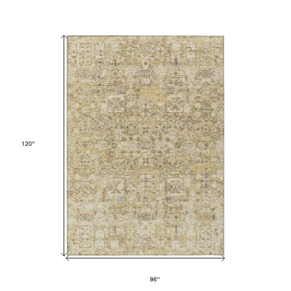 8' X 10' Wheat Beige And Gray Floral Washable Indoor Outdoor Area Rug