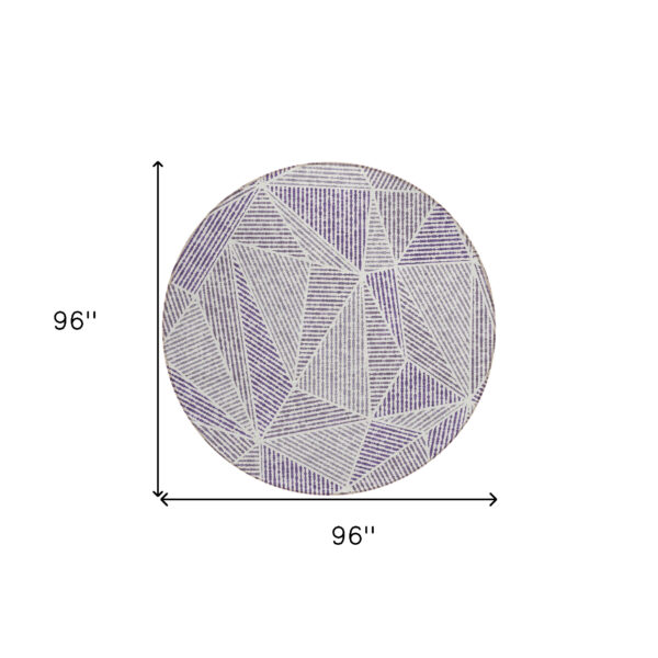 8' Purple Lilac And Silver Round Geometric Washable Indoor Outdoor Area Rug