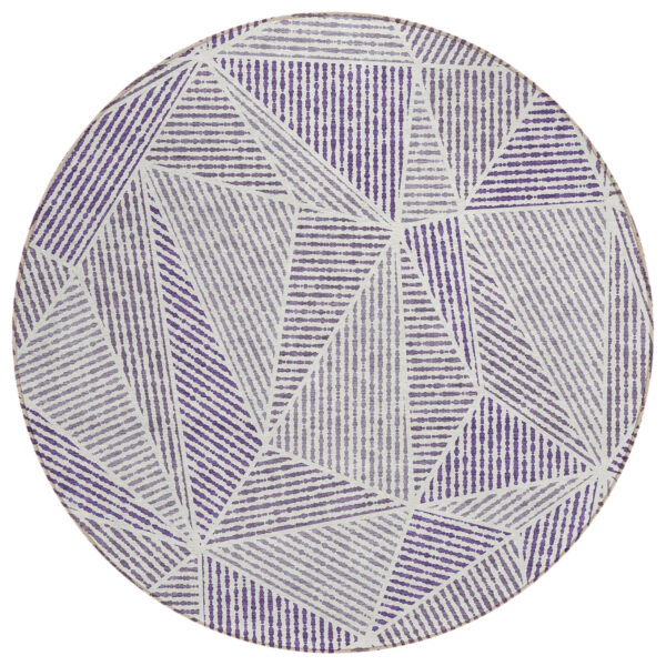 8' Purple Lilac And Silver Round Geometric Washable Indoor Outdoor Area Rug