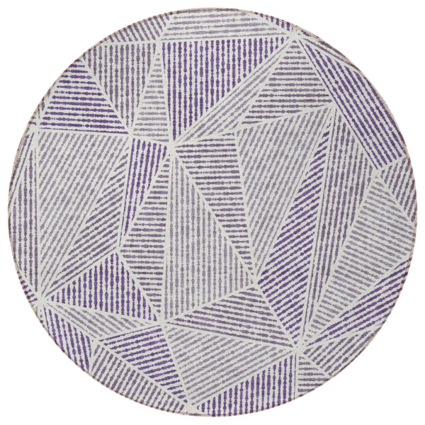 8' Purple Lilac And Silver Round Geometric Washable Indoor Outdoor Area Rug