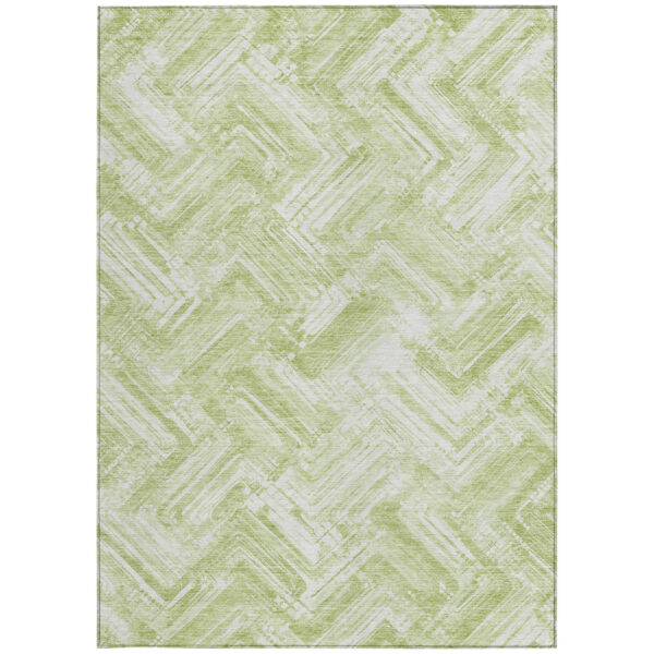5' X 8' Green And Ivory Geometric Washable Indoor Outdoor Area Rug